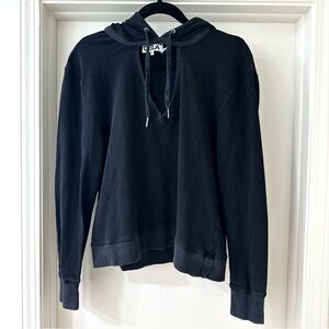 Pam & Gela Black Keyhole Neckline Hoodie Sweatshirt, Size Small